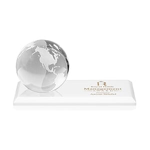 Globe Award on Rectangle Base - White