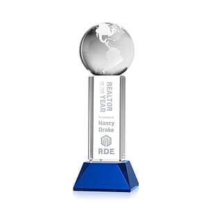 Globe Award on Stowe Base - Blue