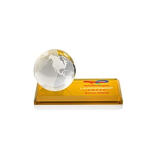 Globe VividPrint™ Award on Rectangle Base - Amber