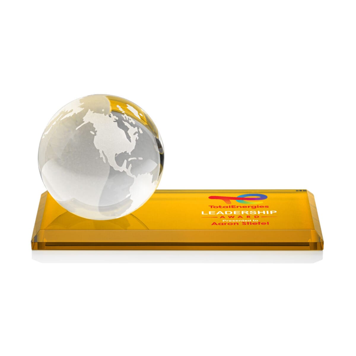 Globe VividPrint™ Award on Rectangle Base - Amber