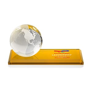 Globe VividPrint™ Award on Rectangle Base - Amber
