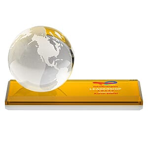 Globe VividPrint™ Award on Rectangle Base - Amber