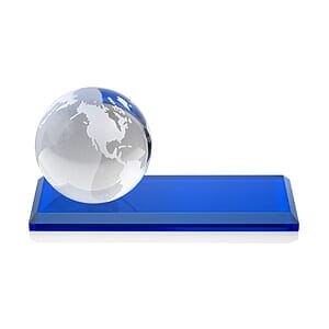 Globe VividPrint™ Award on Rectangle Base - Blue