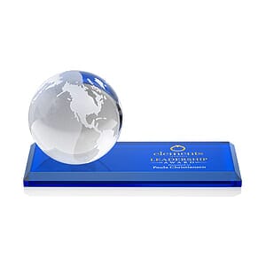 Globe VividPrint™ Award on Rectangle Base - Blue