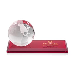 Globe VividPrint™ Award on Rectangle Base - Red