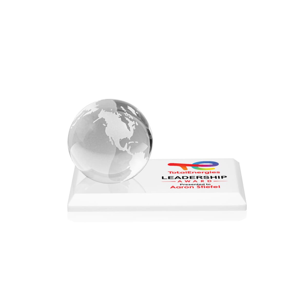 Globe VividPrint™ Award on Rectangle Base - White