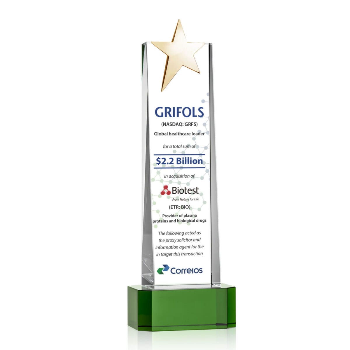Fanshaw Gold Star VividPrint™ Award on Base - Green