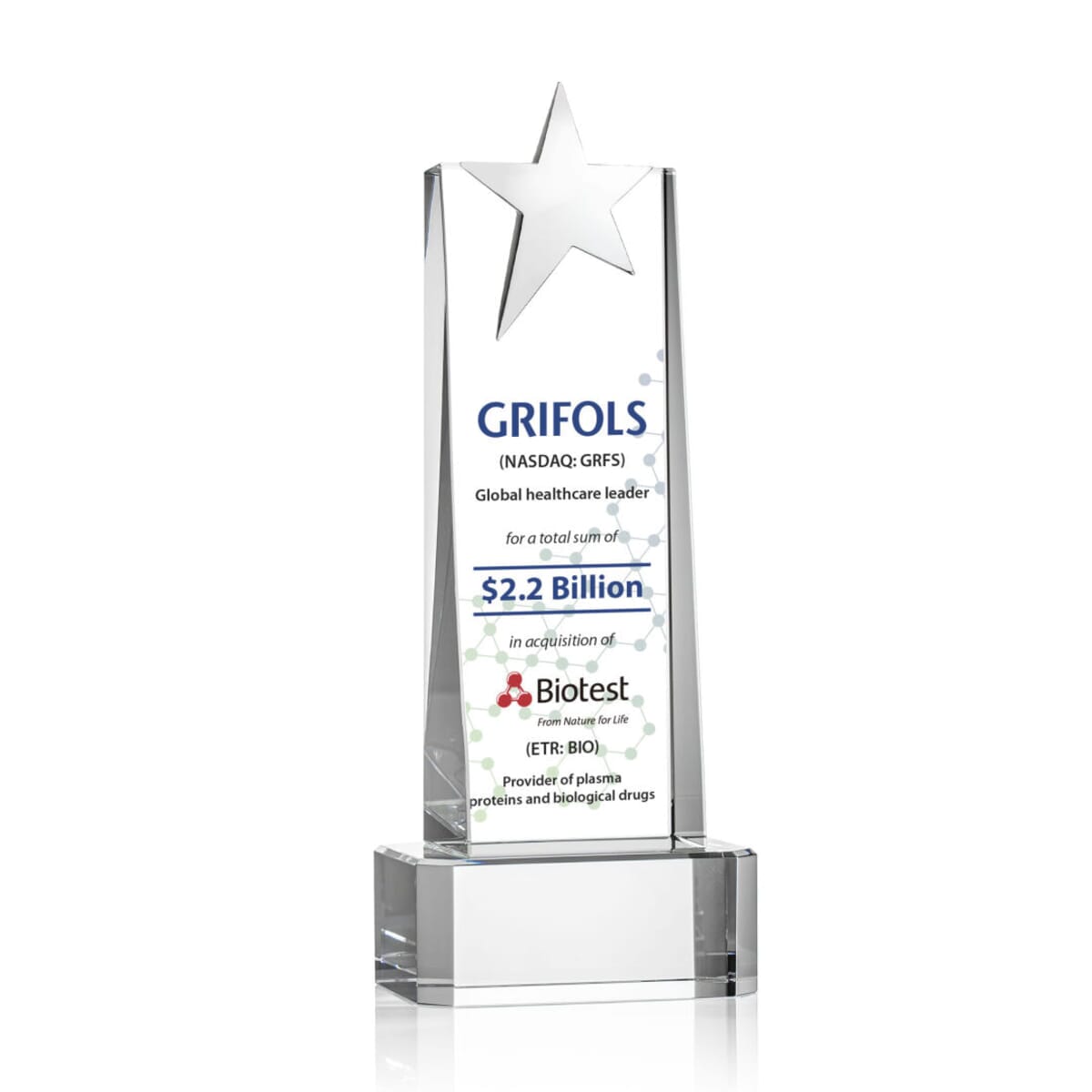 Fanshaw Silver Star VividPrint™ Award on Base - Clear