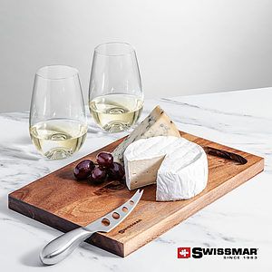 Swissmar® Acacia Board & 2 Boston Stemless Wine