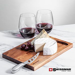 Swissmar® Acacia Board & 2 Bartolo Stemless Wine