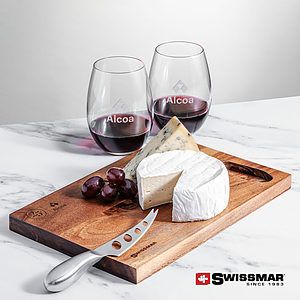 Swissmar® Acacia Board & 2 Carlita Stemless Wine