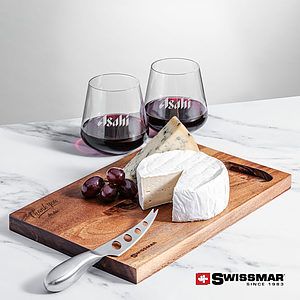 Swissmar® Acacia Board & 2 Cannes Stemless Wine
