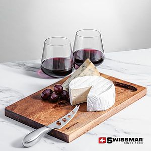 Swissmar® Acacia Board & 2 Cannes Stemless Wine