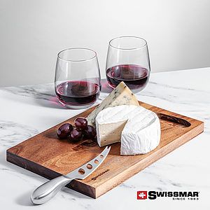 Swissmar® Acacia Board & 2 Crestview Stemless Wine