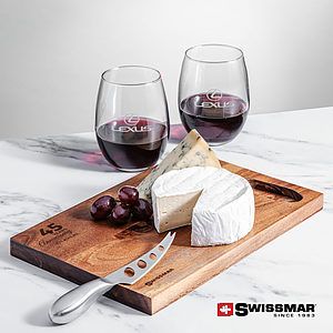 Swissmar Acacia Board  2 Stanford Stemless Wine