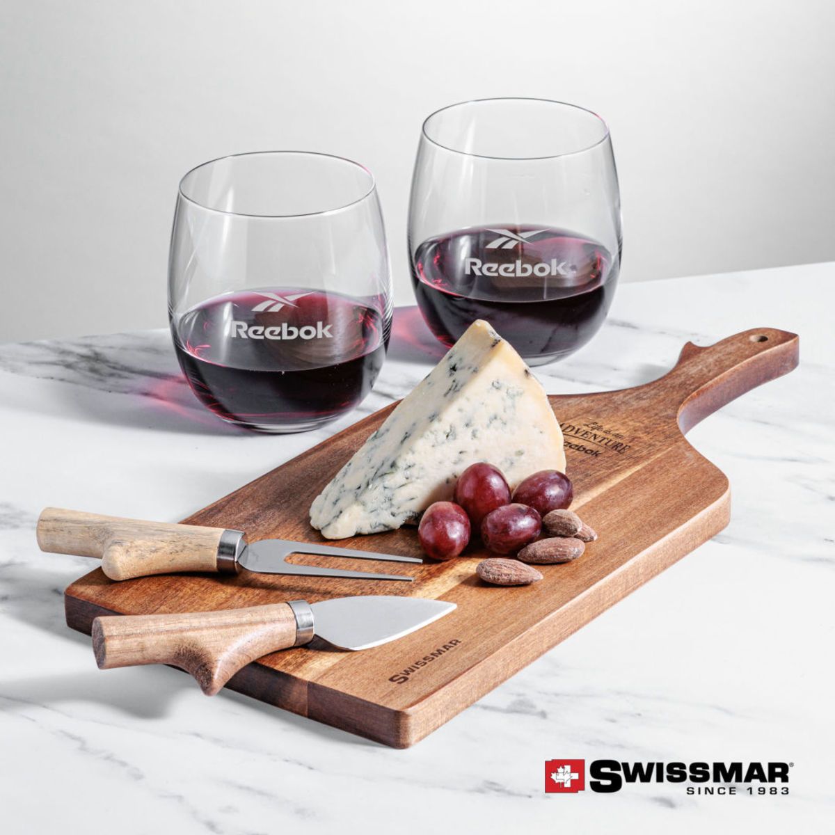 Swissmar® Paddle Board & 2 Zacata Stemless Wine