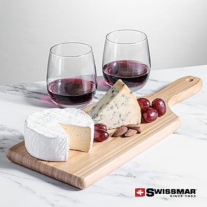 Swissmar® Bamboo Board & 2 Crestview Stemless Wine