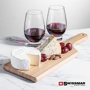 Swissmar® Bamboo Board & 2 Glenarden Stemless Wine