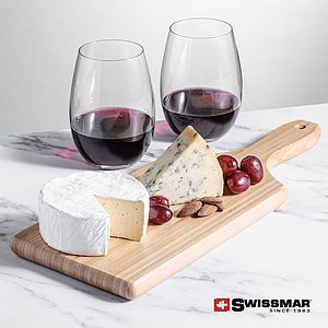 Swissmar® Bamboo Board & 2 Laurent Stemless Wine