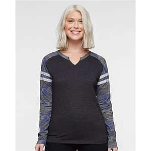 Women's Fine Jersey Mash Up Long Sleeve T-Shirt - 3534