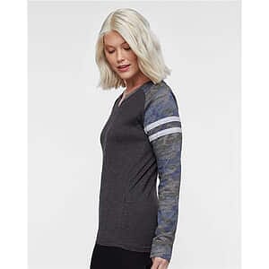 Women's Fine Jersey Mash Up Long Sleeve T-Shirt - 3534