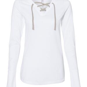 Women's Fine Jersey Lace-Up Long Sleeve T-Shirt - 3538