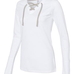 Women's Fine Jersey Lace-Up Long Sleeve T-Shirt - 3538