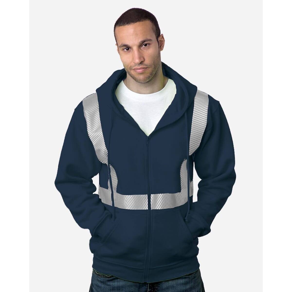 USA-Made Hi-Visibility Full-Zip Hooded Sweatshirt - Segmented Tape - 3737
