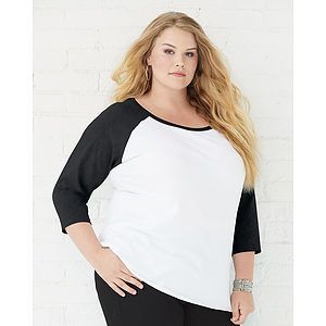 Women's Curvy Collection Baseball Three-Quarter Sleeve Tee - 3830