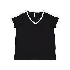 Women's Curvy Retro Ringer Premium Jersey V-Neck Tee - 3832