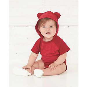 Infant Fine Jersey Raglan Bodysuit with Hood & Ears - 4417