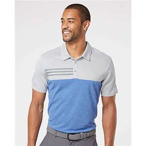 Men's Heathered Colorblocked 3-Stripes Polo - A508