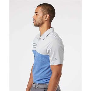 Men's Heathered Colorblocked 3-Stripes Polo - A508
