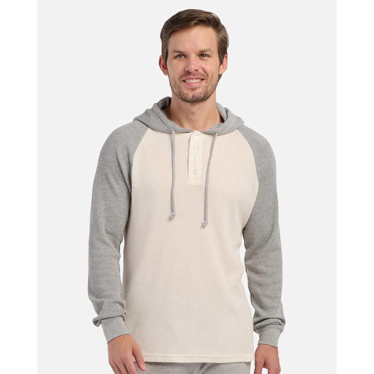 Unisex Waffle Knit Pullover Hooded Long Sleeve T-Shirt - BM3702