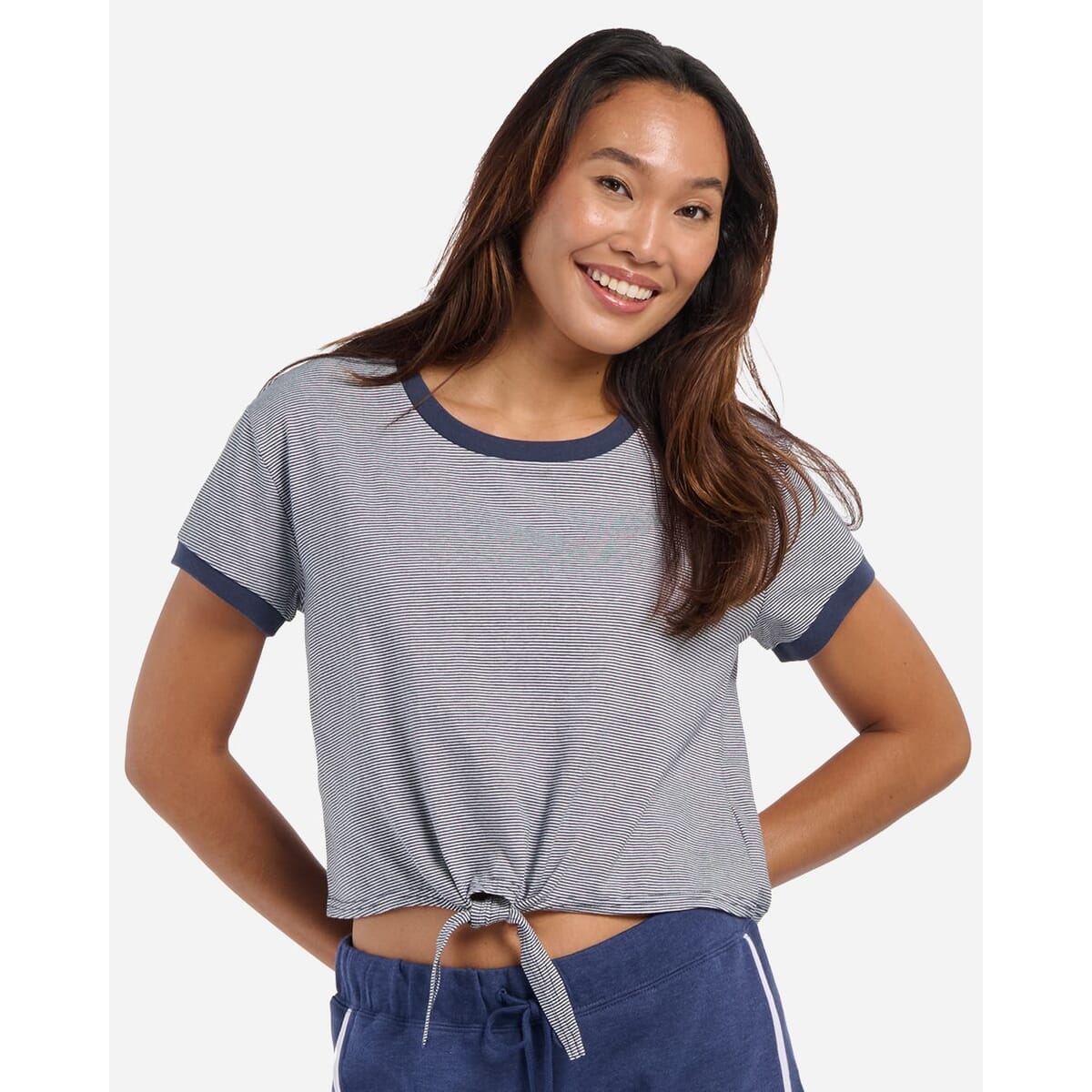 Women's Striped Tie Front T-Shirt - BW2107