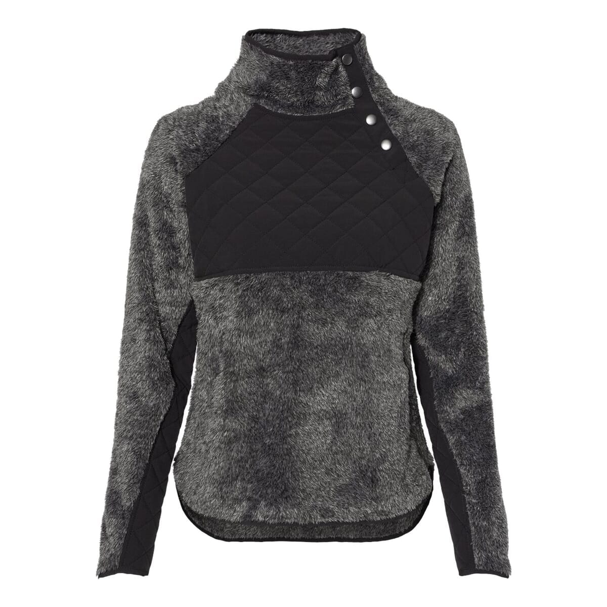 Women's Quilted Fuzzy Fleece Snap PlacketPullover - FZ06