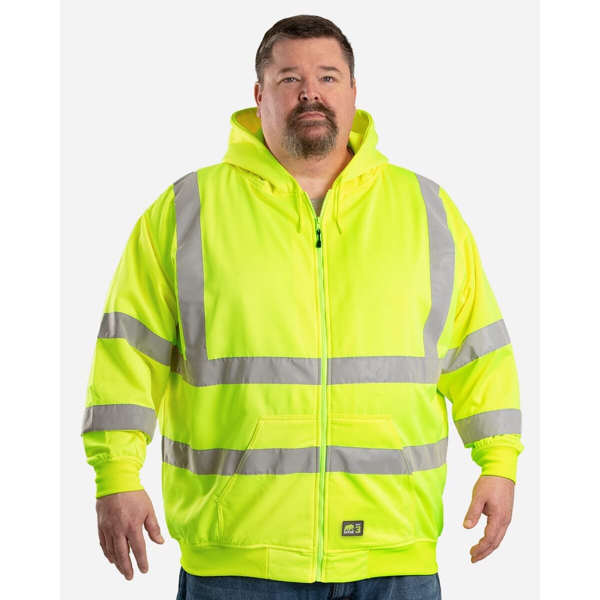 Men's Tall Hi-Vis Class 3 Lined Full-Zip Hooded Sweatshirt - HVF021T