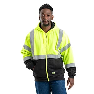 Men's Hi-Vis Class 3 Color Block Full-Zip Hooded Sweatshirt - HVF023
