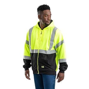 Men's Hi-Vis Class 3 Color Block Full-Zip Hooded Sweatshirt - HVF023