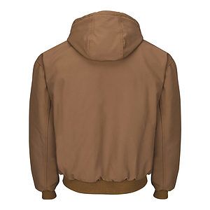 Men's Insulated Brown Duck Hooded Jacket with Knit Trim - JLH6
