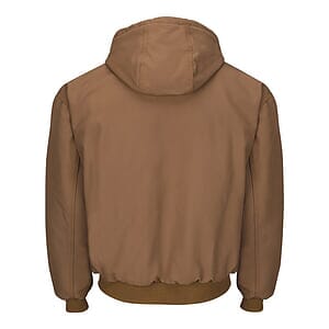 Men's Tall Insulated Brown Duck Hooded Jacket with Knit Trim - JLH6T