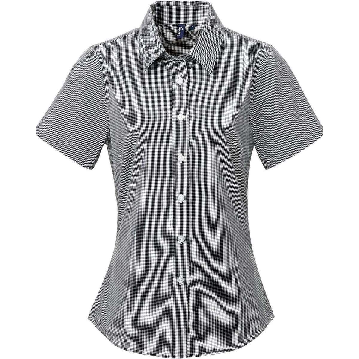 Women's Microcheck Gingham Short Sleeve Cotton Dress Shirt - RP321