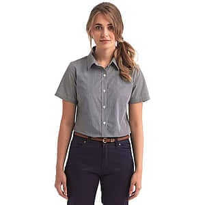 Women's Microcheck Gingham Short Sleeve Cotton Dress Shirt - RP321