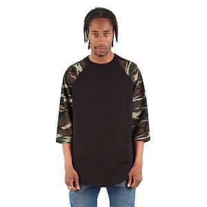 Unisex Three-Quarter Sleeve Camo Raglan T-Shirt - SHRAGCM