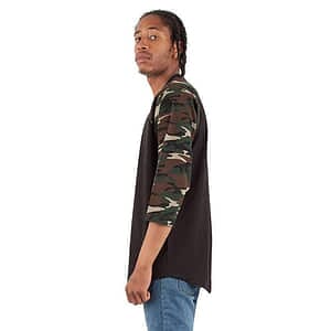 Unisex Three-Quarter Sleeve Camo Raglan T-Shirt - SHRAGCM