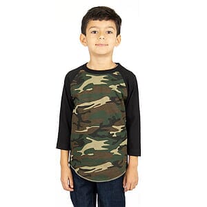 Youth Three-Quarter Sleeve Camo Raglan T-Shirt - SHRAGCY