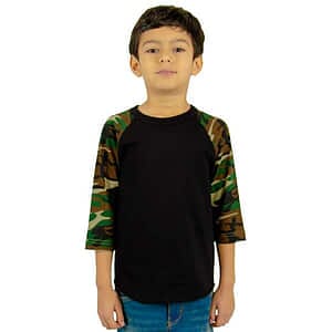 Youth Three-Quarter Sleeve Camo Raglan T-Shirt - SHRAGCY