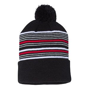 12" Striped Pom-Pom Cuffed Beanie - SP60