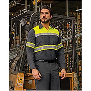Men's Hi-Visibility Colorblock Ripstop Long Sleeve Work Shirt - SY70