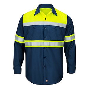 Men's Hi-Visibility Colorblock Ripstop Long Sleeve Work Shirt - SY70